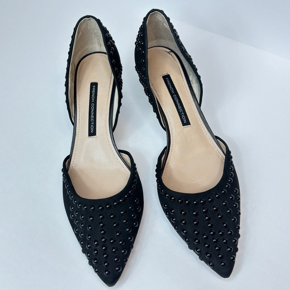 French Connection Shoes - French Connection Studded Heels Black Embellished Kitten Heel Dorsay Pumps